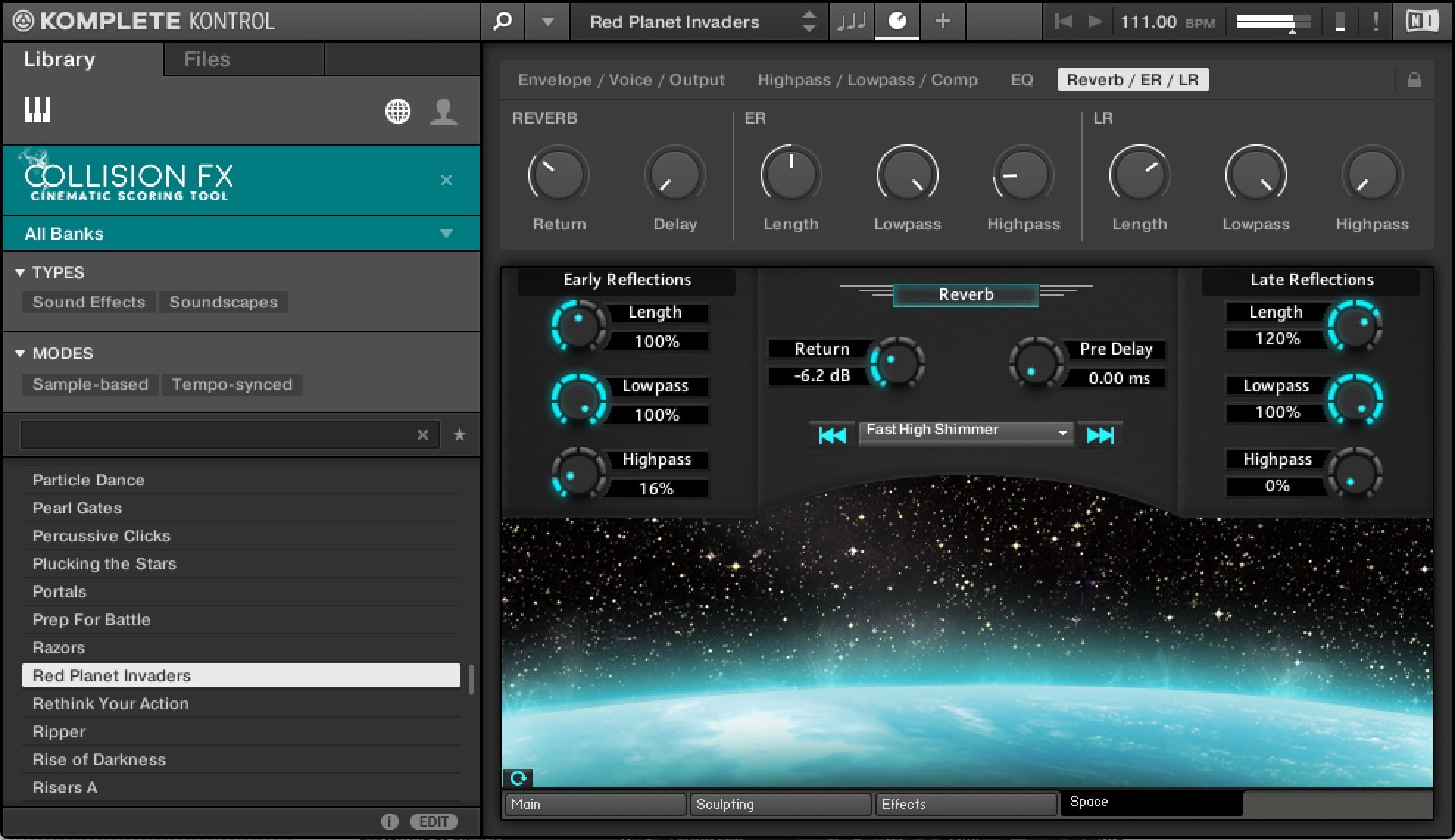 Komplete Kontrol Collision FX Space Page
